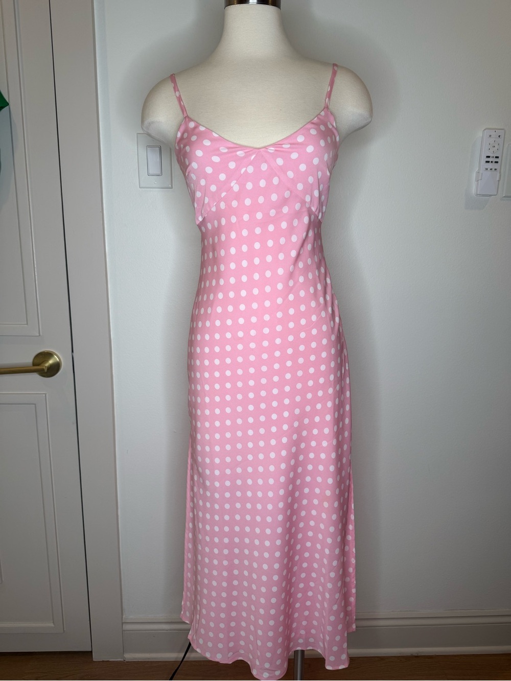 Beginning Boutique Pink and White Polka Dot Slip Dress